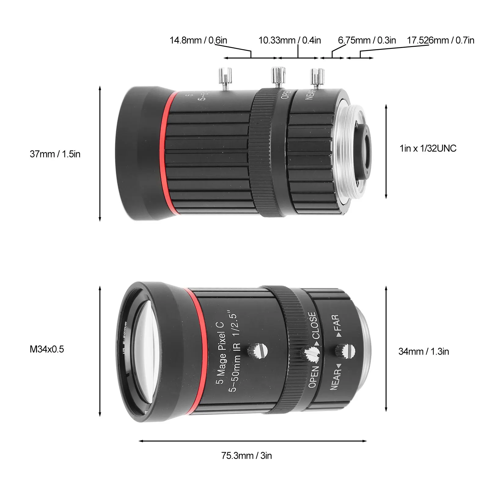 카메라 줌 렌즈 5?50mm 5MP 초점 거리 C 마운트 수동 조리개 산업용 카메라용 고화질 수동 조리개 렌즈