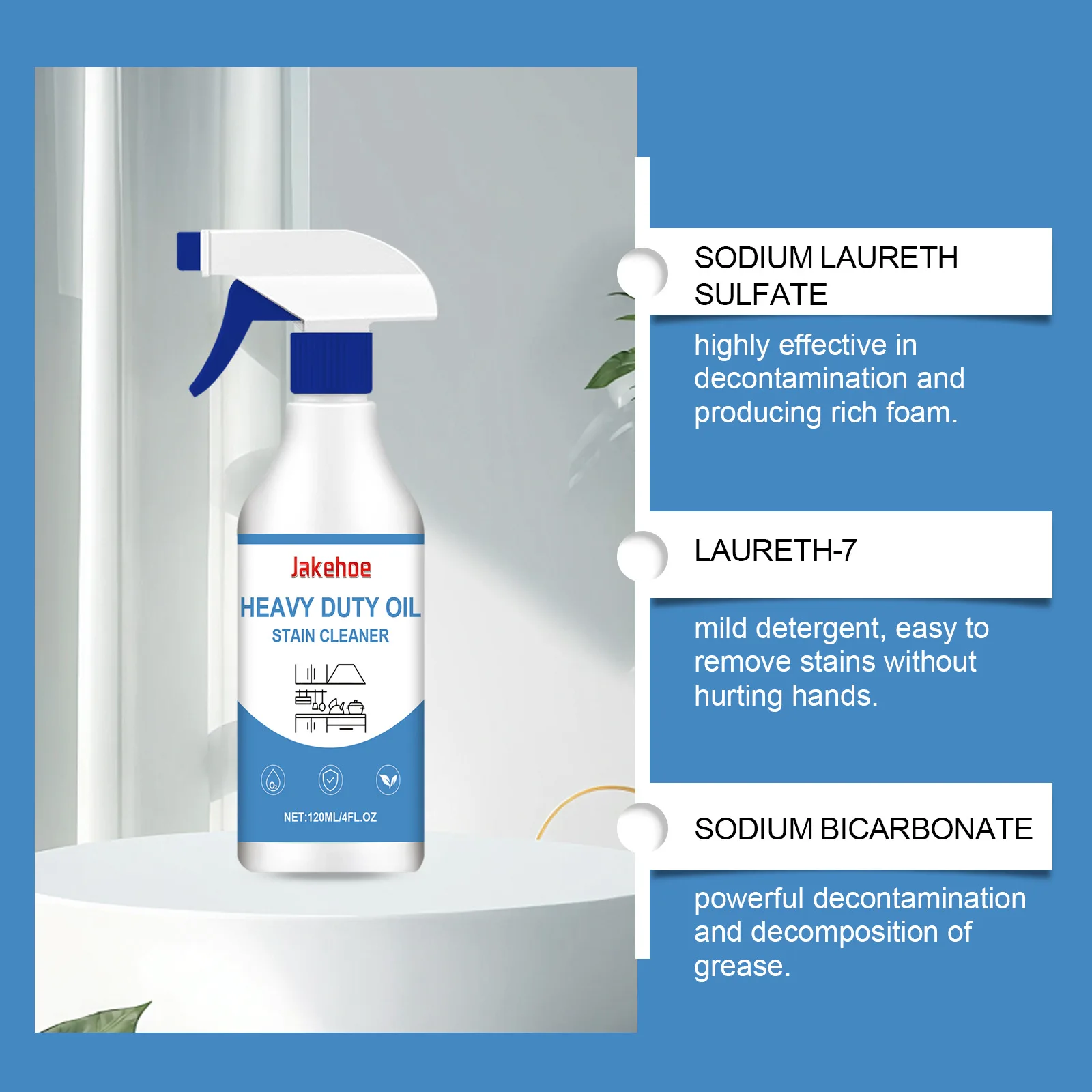 JAKEHOE Heavy Duty Grease Cleaner, Cleaning Stubborn Oil Stains Kitchen Range Hood Oil Cleaner