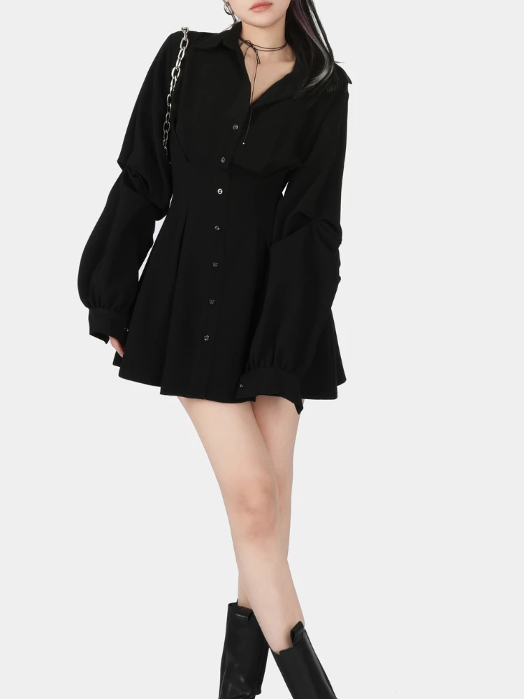 

Deeptown Korean Style Black Mini Shirts Dress Women Y2k Aesthetic Long Sleeve Tunic Blouse Dresses Office Lady Vestidos Autumn