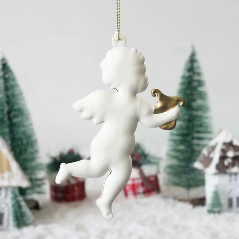 Christmas Iron art Angel Ornament Xmas Tree Hanging Pendant Decor Exquisite White Angel crafts New Year Party Christmas Gifts