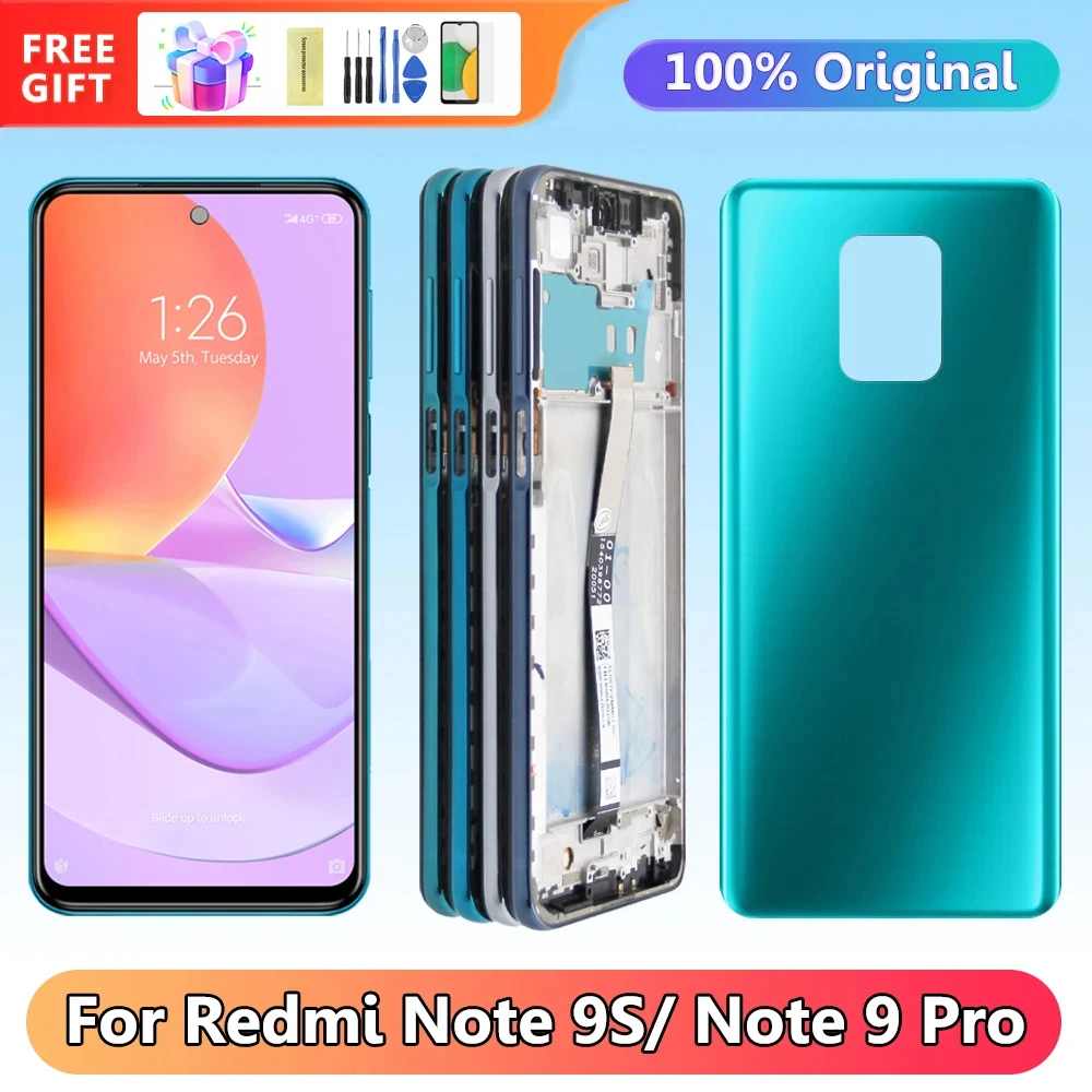 Display Screen for Xiaomi Redmi Note 9S M2003J6A1G Lcd Display Digital Touch Screen with Frame for Redmi Note 9 Pro Replacement