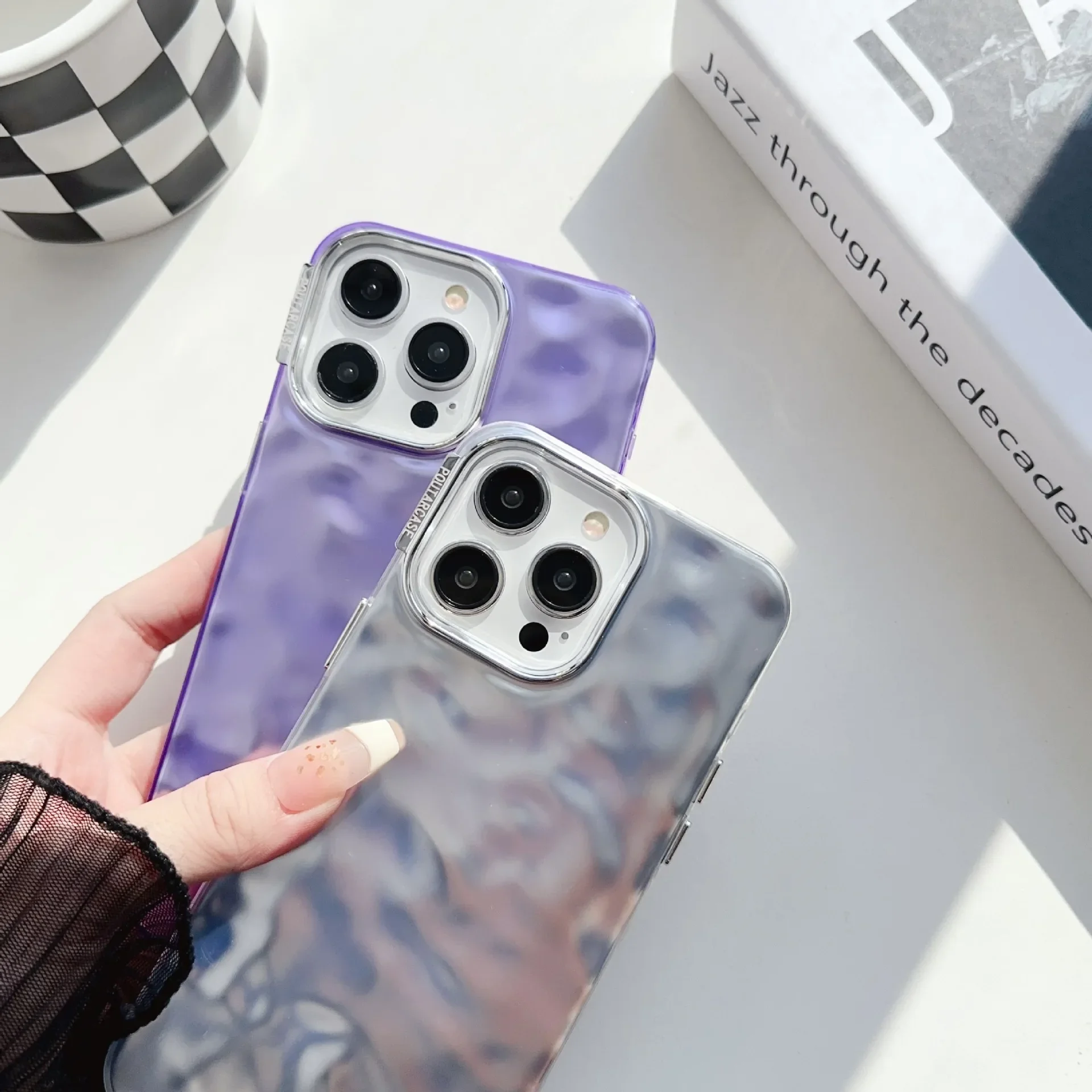 Luxury Matte 3D Water Wave Pattern Phone Case For iPhone 15 14 Plus 13 12 11 Pro Max Shockproof Metallic Glitter Protector Cover