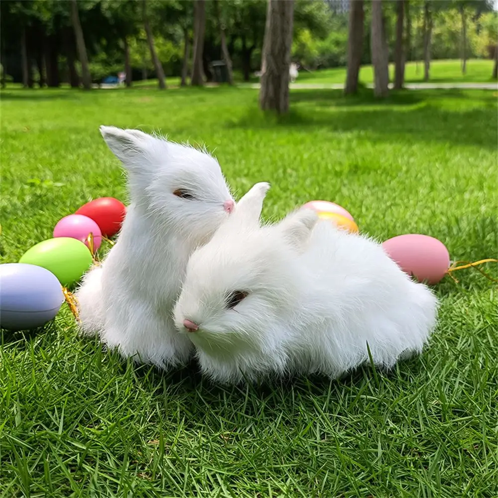 15CM Mini Realistic Cute White Plush Rabbits Fur Lifelike Animal Easter