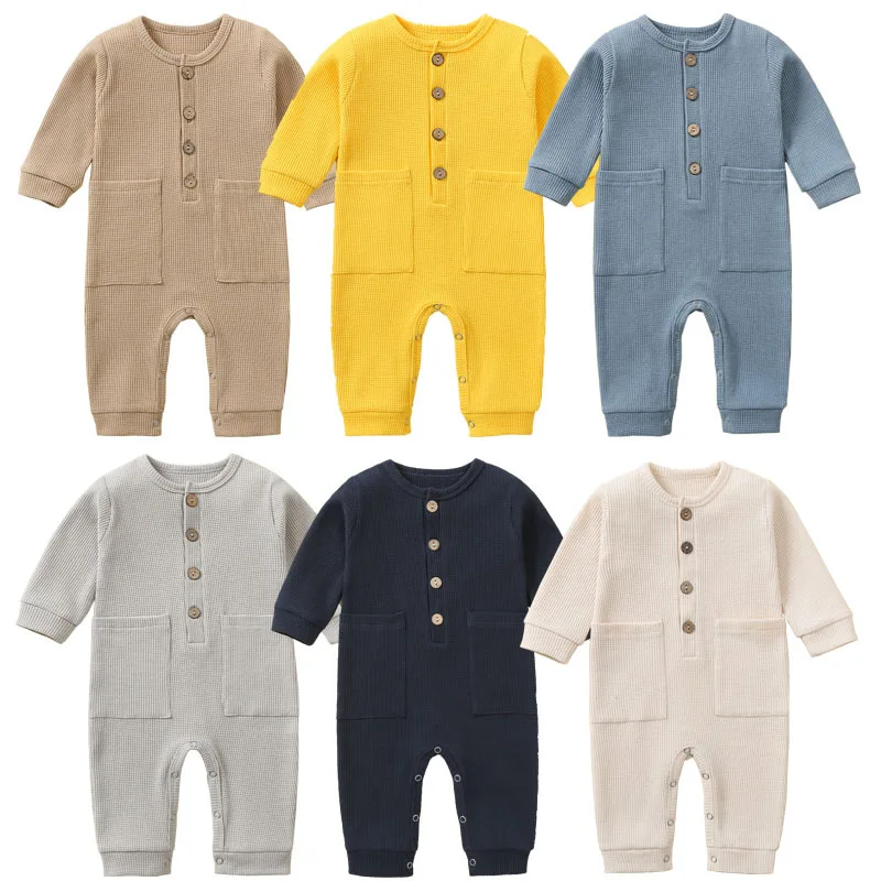 New Style Baby Jumpsuit Spring and Autumn Long Romper Newborn One-piece Long Sleeve Pure Cotton Pocket Romper Loungewear 1