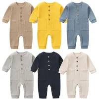New Style Baby Jumpsuit Spring and Autumn Long Romper Newborn One-piece Long Sleeve Pure Cotton Pocket Romper Loungewear 1