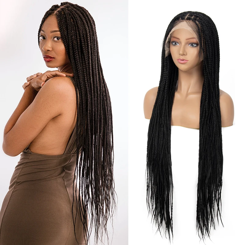 Braided wig ,box braided wig lace wigs cornrow wigs goddess locs - Wigs  blue, average, braided, long, synthetic hair