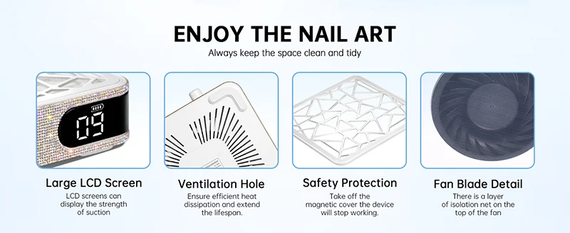 Description Picture 5 of itemNail Dust Collector with Rhinestones extractor de polvo para unas 48W Powerful Nail Dust Cleaner for Acrylic Gel Nail Polishing