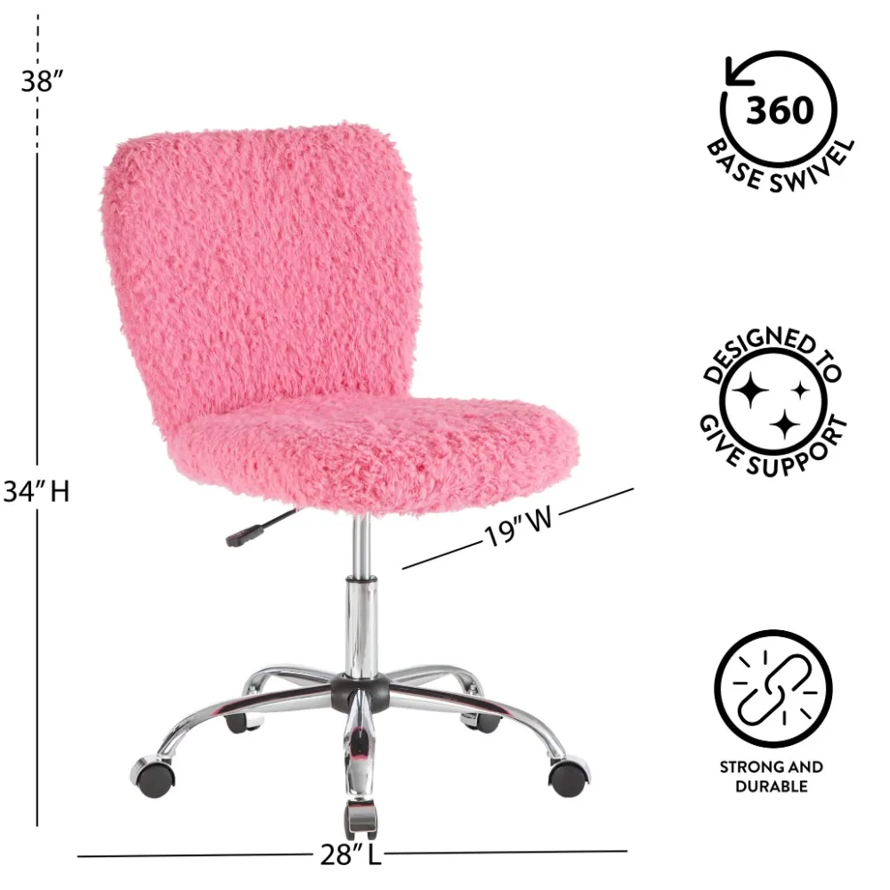Adjustable Height Office Chairs Polyester Faux Fur Armless Swivel Task Office Chair Computer Armchair White Mid Back Furniture 3