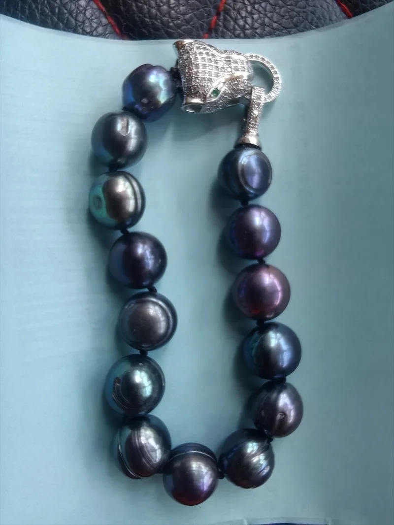 Baroque Black Blue Pearl Necklace - 925 Silver 12-11mm 16in to 35in Lengths