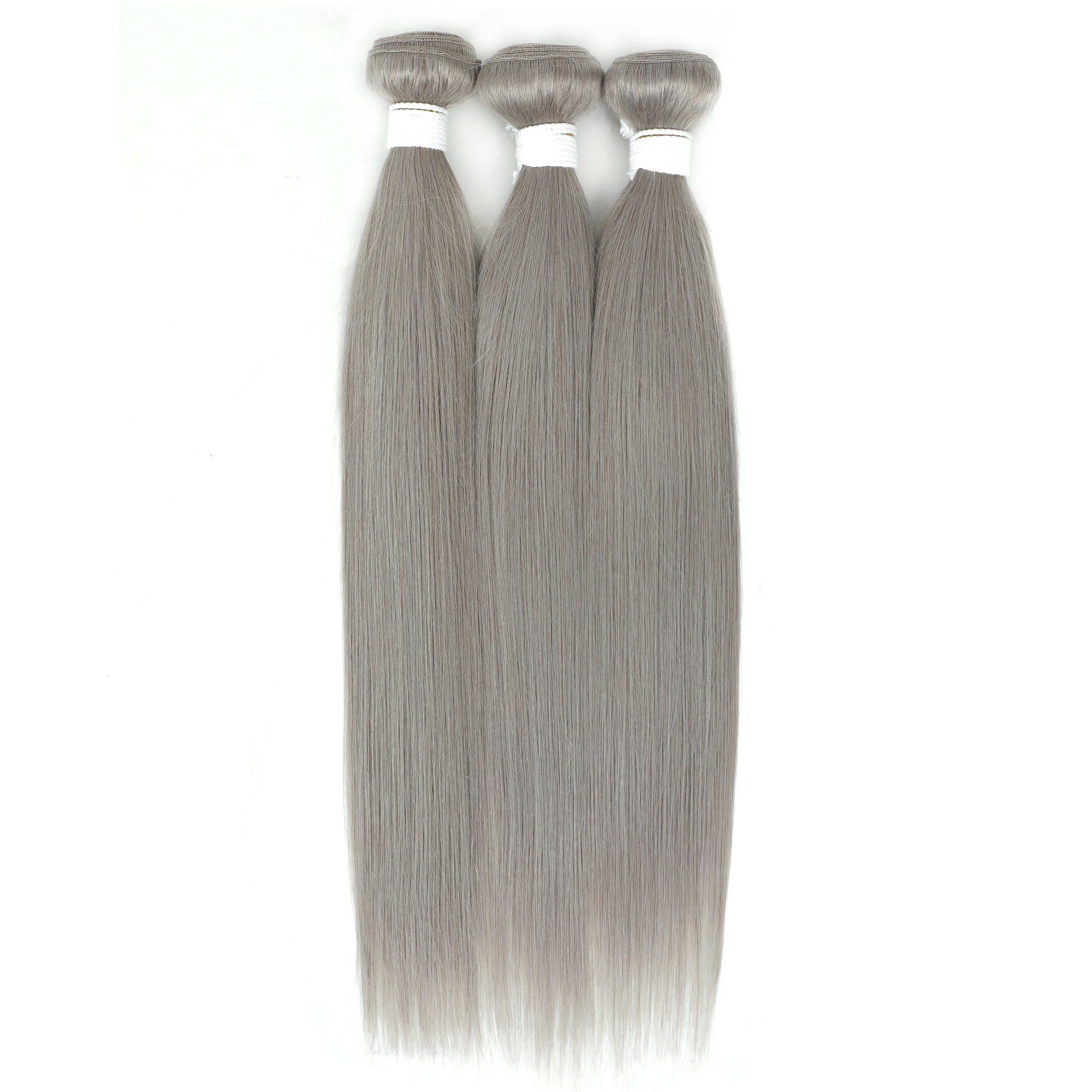Brazilian Hair Weave Bundles Silver Grey Color Hair Bundles Straight Human Extension Pre-Colored Remy Weave 1/3/4 PCS