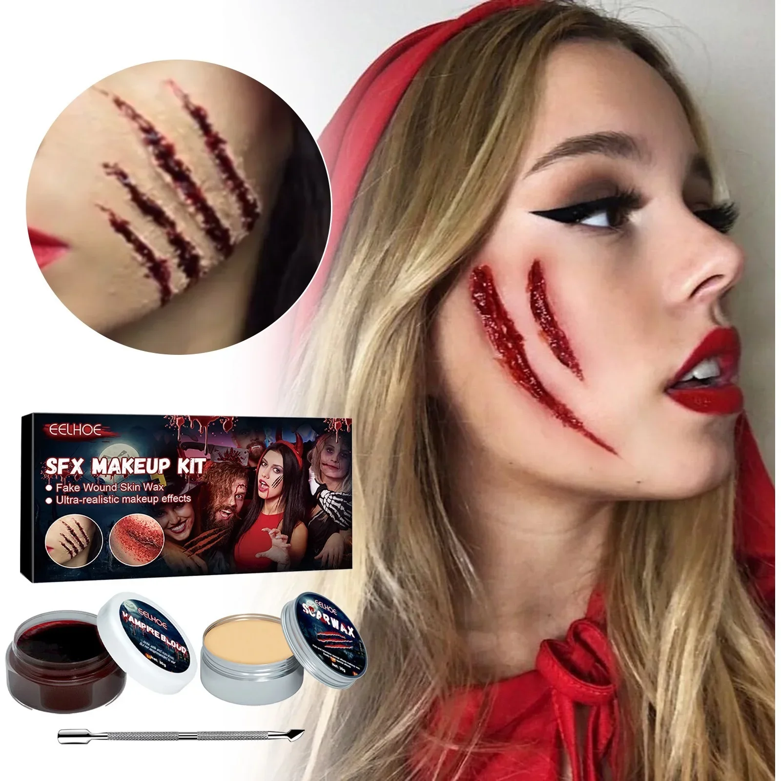 Sada na líčení SFX, jizvy, vosk, pódium, rány, kůže, párty, krev, malování jizev, halloween, speciální efekty, sada na líčení_voghion.com