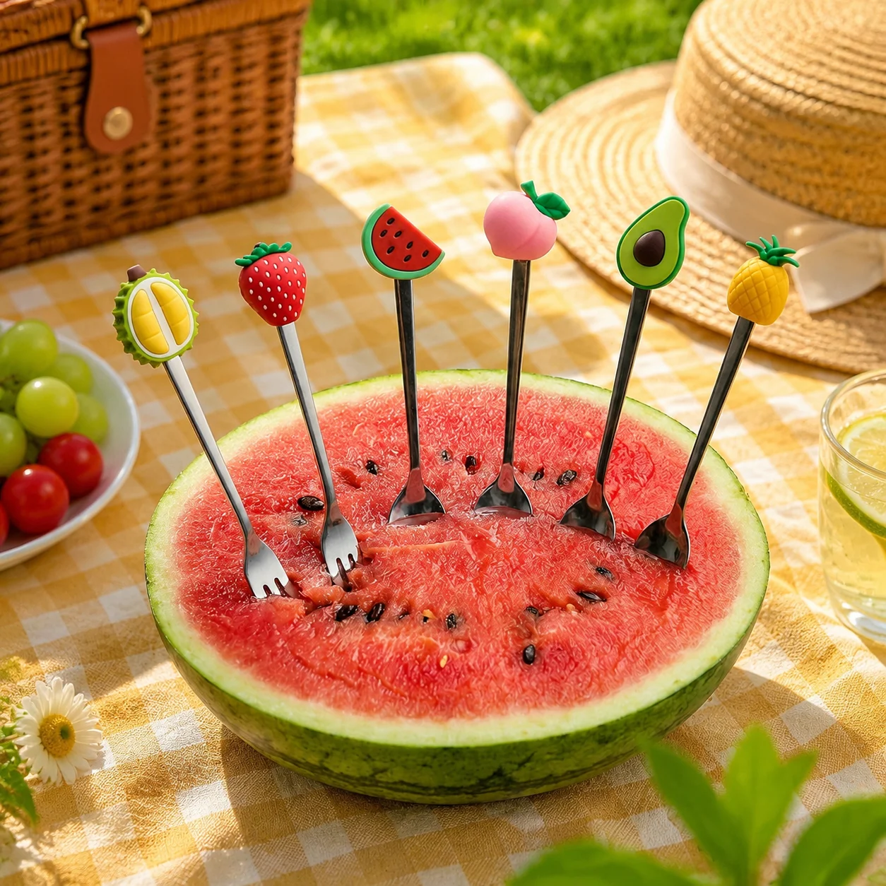 Stainless Steel Fruit Shaped Dinnerware Kitchen Tool Ice Cream Sugar Dessert Coffee Spoon Teaspoon Stirring Spoon Fruit Fork 1