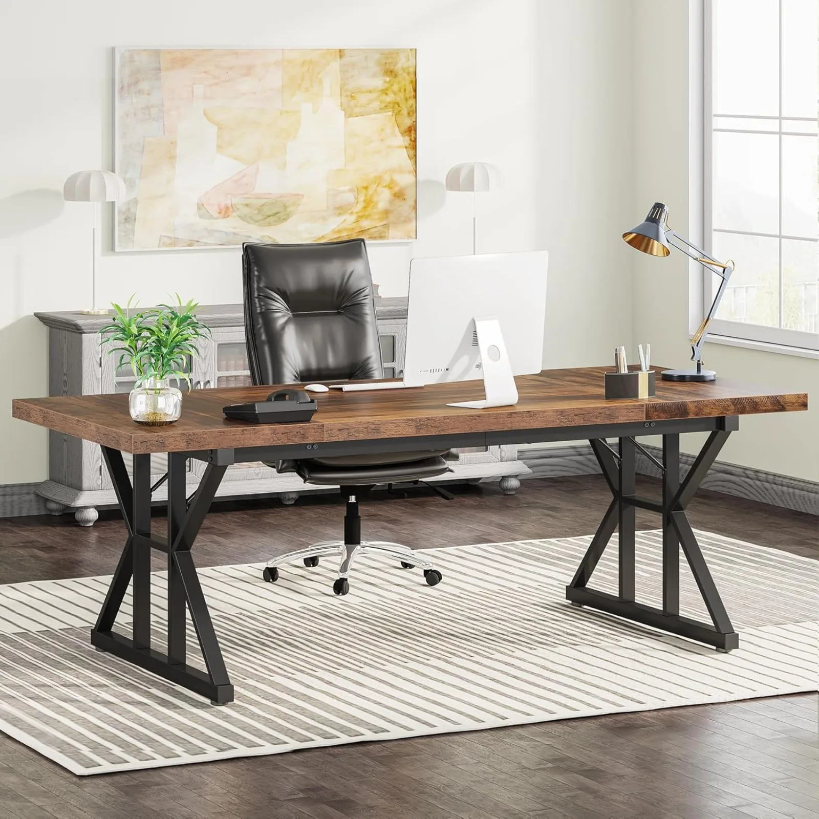 US 70.8-Inch Executive Desk, Large Computer Office Desk Workstation, Modern Simple Style Laptop Desk Study