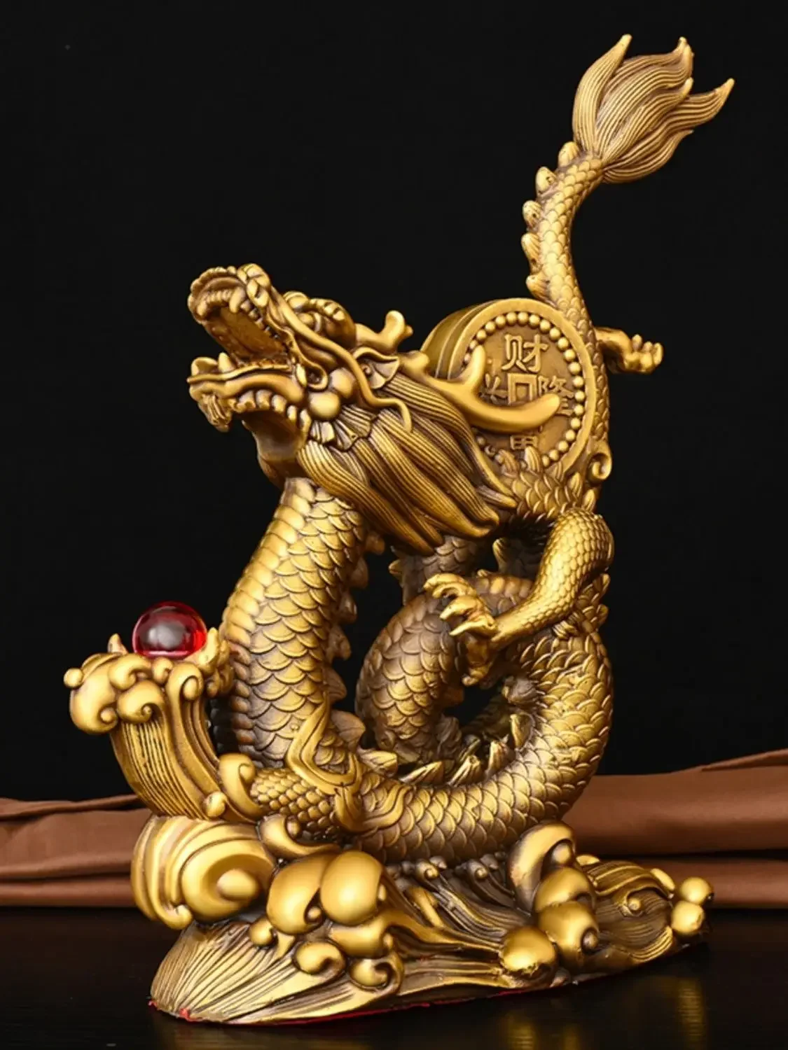 

Zhaocai Pure Copper Dragon Ornament Coiled Dragon Column Five Clawed Green Dragon Playing with Pearls Decoration