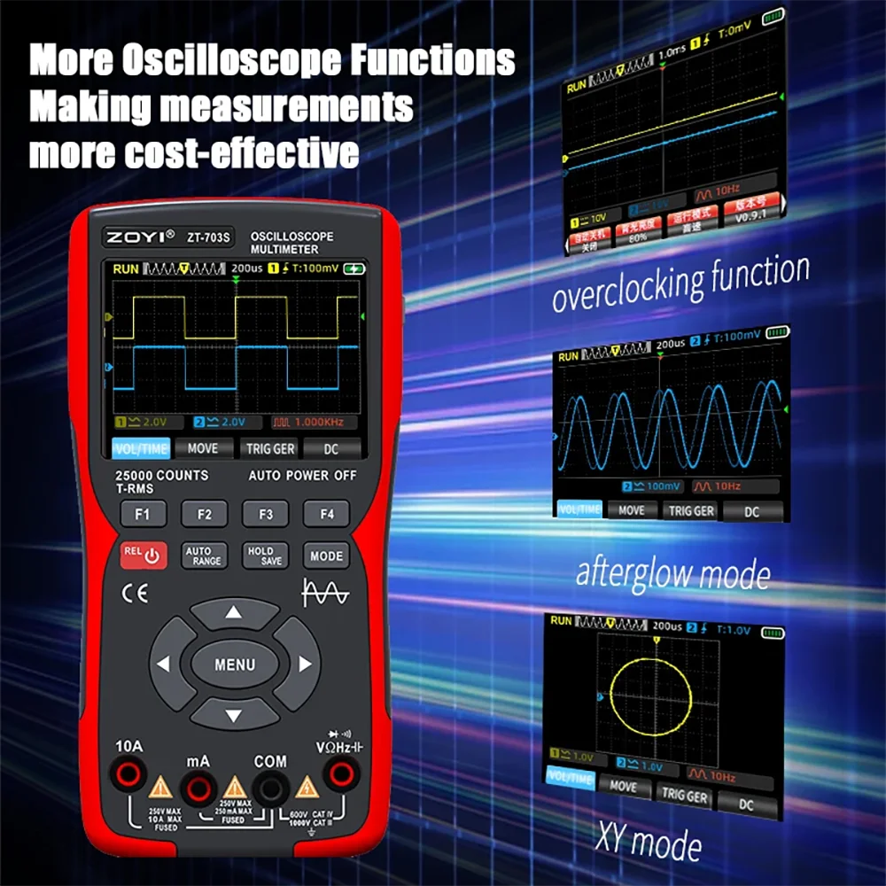 ZT703S Color Screen Handheld Digital Oscilloscope Multimeter Auto Repair Instrument Multi-function Measurement Anti-burn