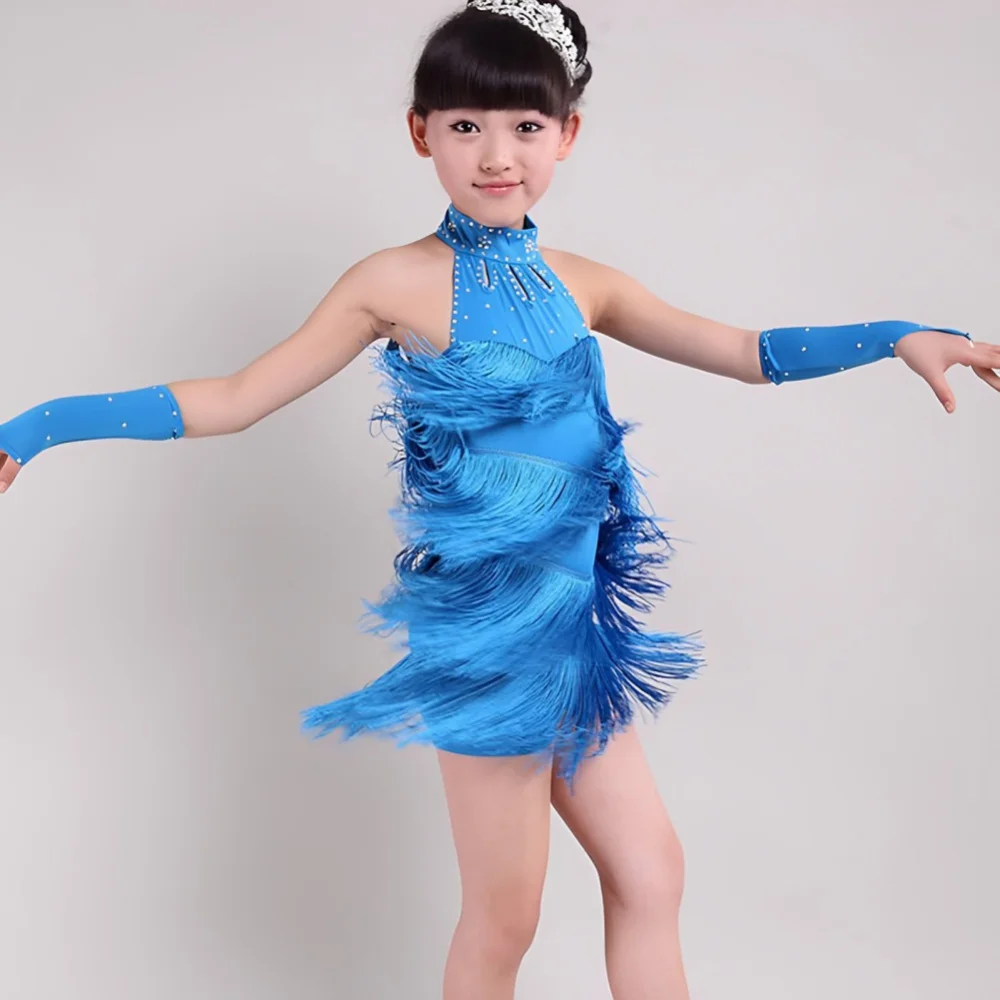 

Kids Girls Dance Outfits Belly Dance Tango Skirt Carnival Wear Dancewear Latin Salsa Costumes Tassel Dancing Dress