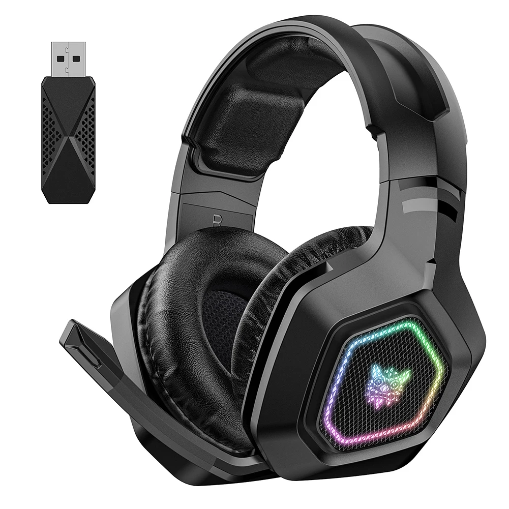 무선 게이밍 헤드셋 2.4GHz/BT 5.3/유선 오버이어 헤드폰 (마이크 포함) PC/노트북용 게이밍 헤드폰