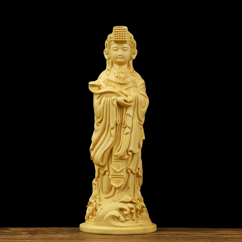 

5.6*4.5*20cm Handmade Boxwood Carving Fengshui Mazu Custom Vivid Figurine Lifelike Collective Wealth Home Putting Crafts