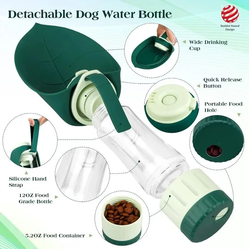 Dog Water Bottle Portable Dog Cat Puppy Pet Water Dispenser Feeder with Drinking Cup and Food Container Leak Proof for Outdoor 2