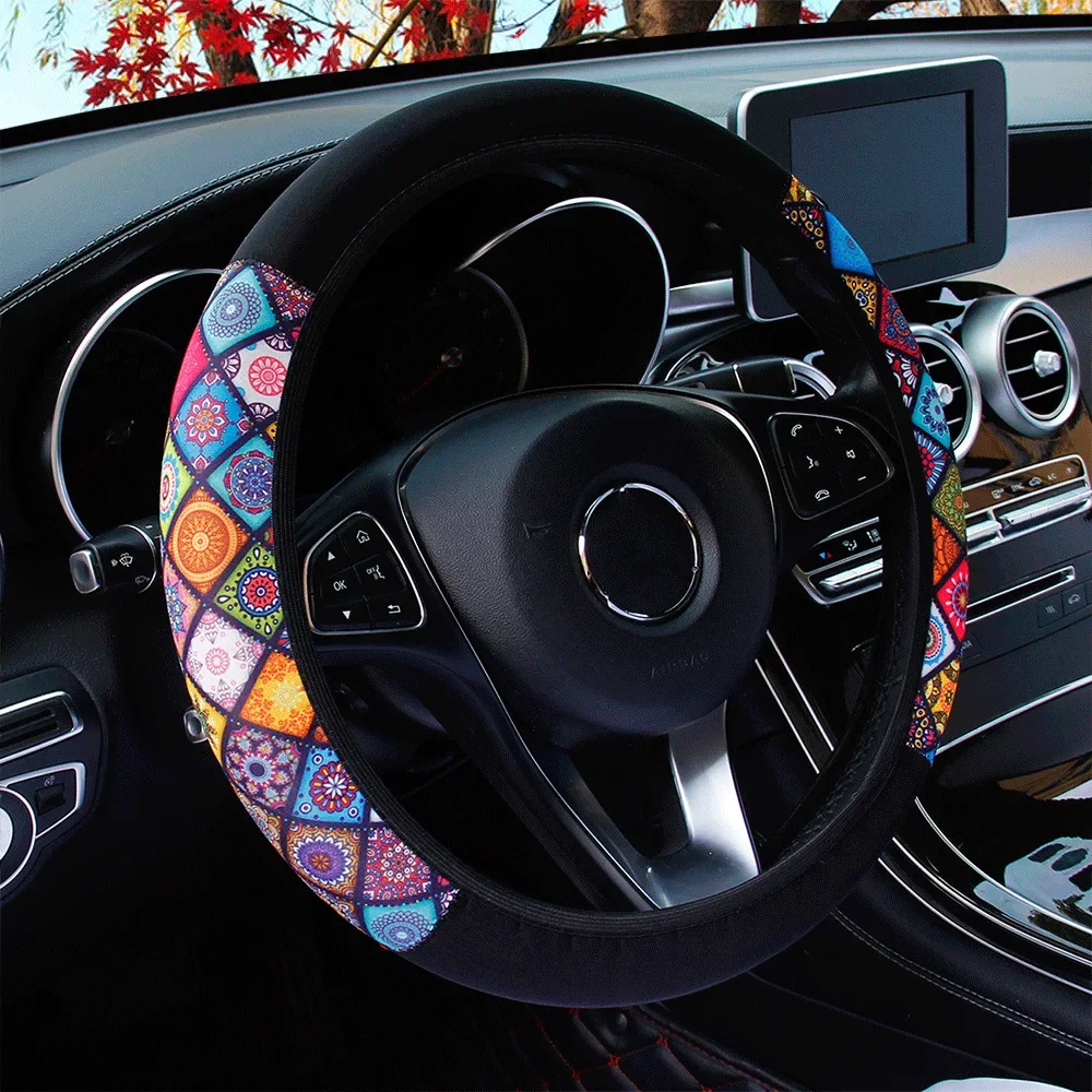Coprivolante per auto elastico da 38 cm Stampa in stile etnico antiscivolo Coprivolante per auto Accessori interni - immagine 2