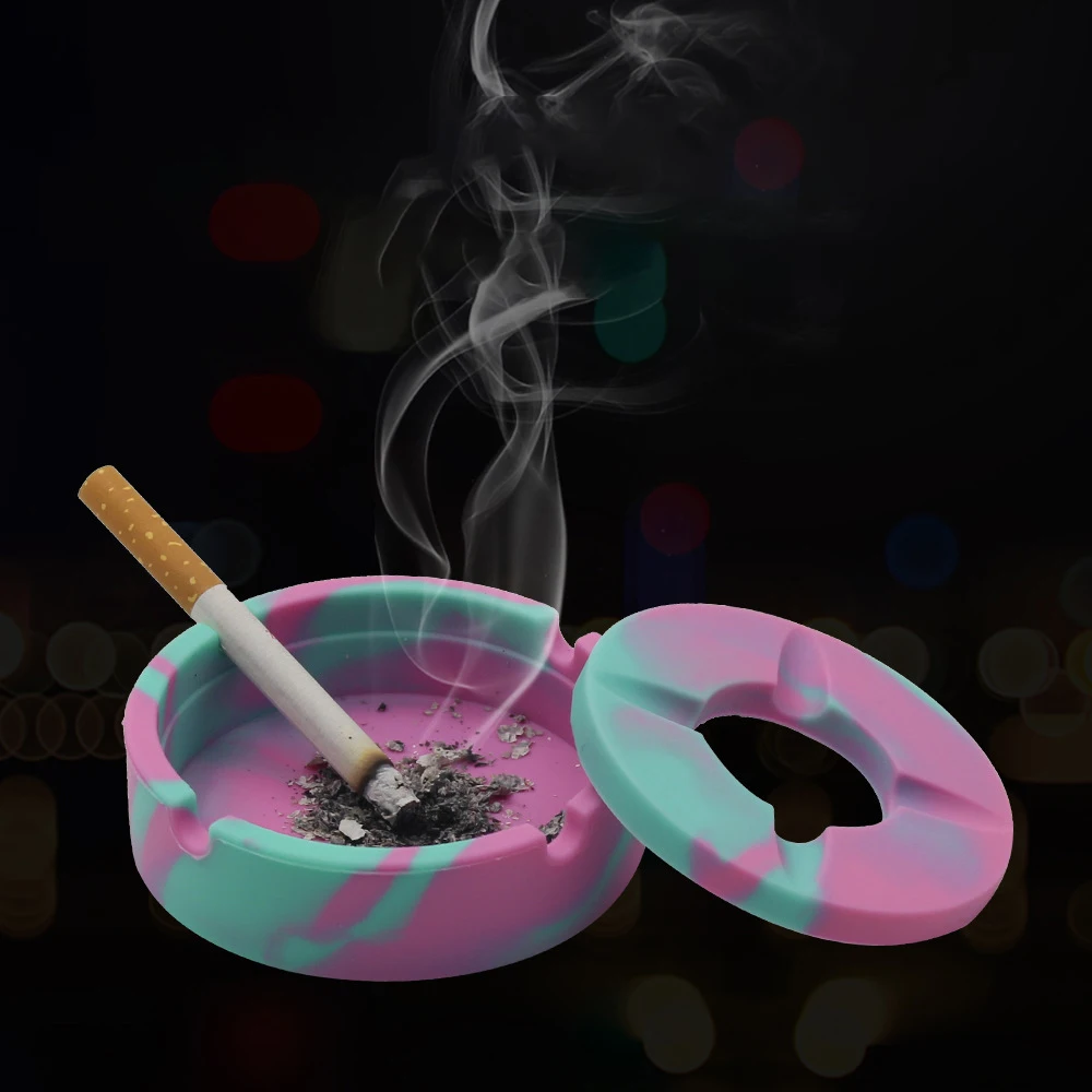 Round Food Grade Silicone Ashtray Lid Windproof Ash Tray Cigarette silicone ashtray