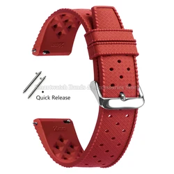 Premium Tropic Silicone Quick Release Watch Strap - Durable Rubber Bracelet Replacement - 22mm (Red-Silver)