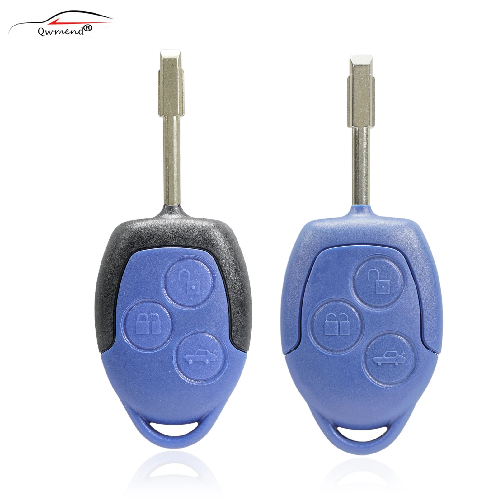 

QWMEND 3 Buttons Replacement Car Remote Control Key Shell Case For Ford Transit Blue Key Fob Style Cover Uncut Blade