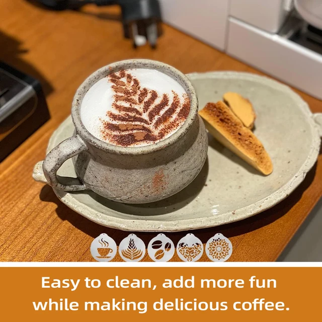 Set 23 Pezzi Per Decorazione Caff&egrave; - Stencil, Setaccio, Ago E Cucchiaino In Acciaio