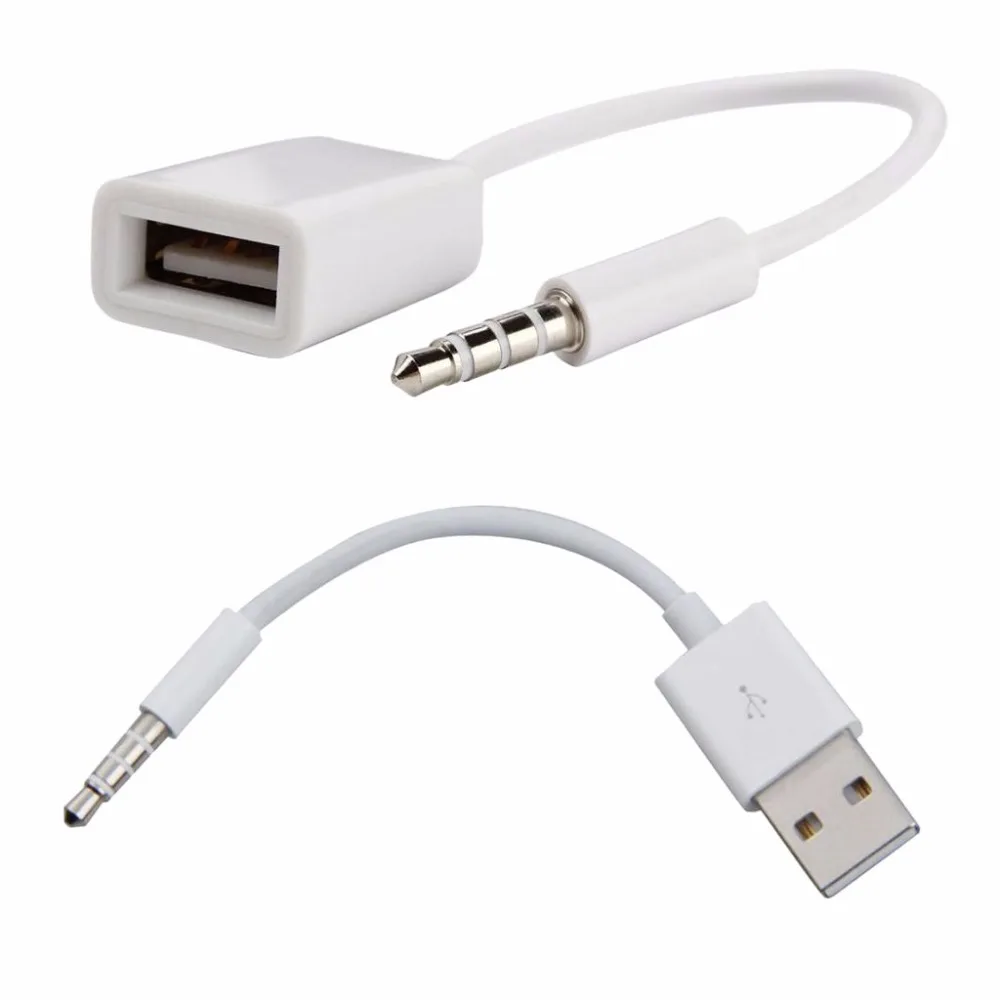 USB 2.0 Charger Interface Male to 3.5mm Jack Audio Male Adapter Cable + 3.5MM AUX to USB 2.0 Female Converter Cable