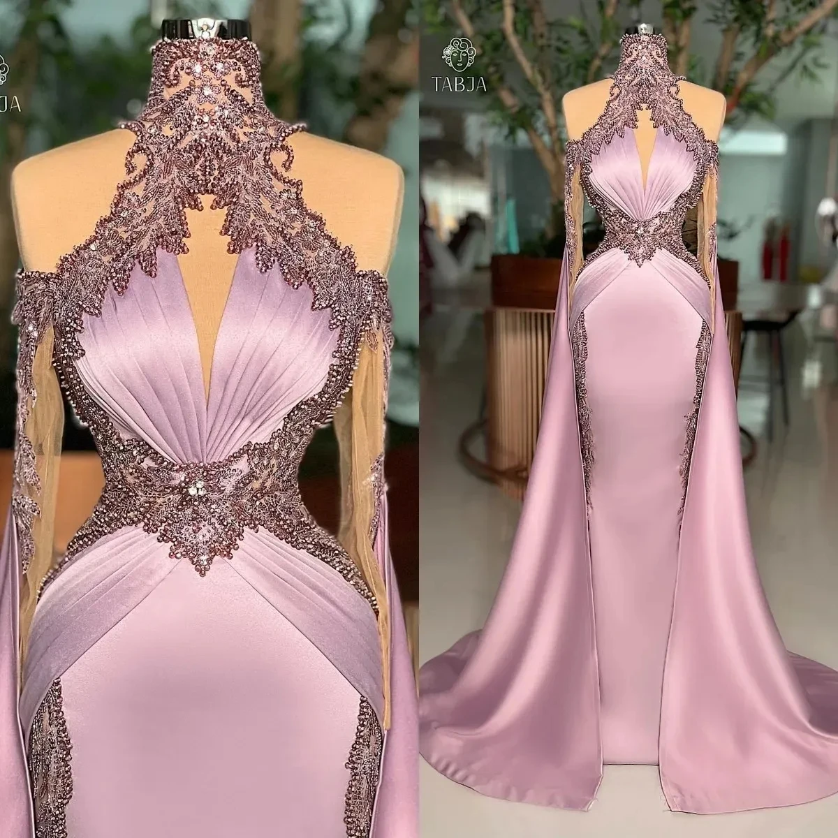 

Mermaid Prom Dresses Crystals Beaded Long Sleeves Overskirt Satin Custom Made Ruched Evening Party Gowns vestidos Plus Size