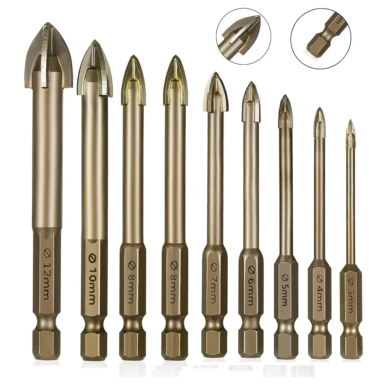

Glass Concrete Drill Bit Set Alloy Carbide Point with Cutting Edges Tile Glass Cross Spear Head Hex Ceramic Drill Bits Tool