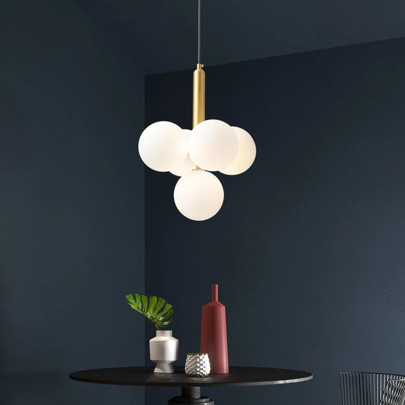 Milky White Glass Round Ball Chandeliers Nordic Magic Bean Bubble Ball Lamps Living Room Bedroom Bedside Dining Table Chandelier