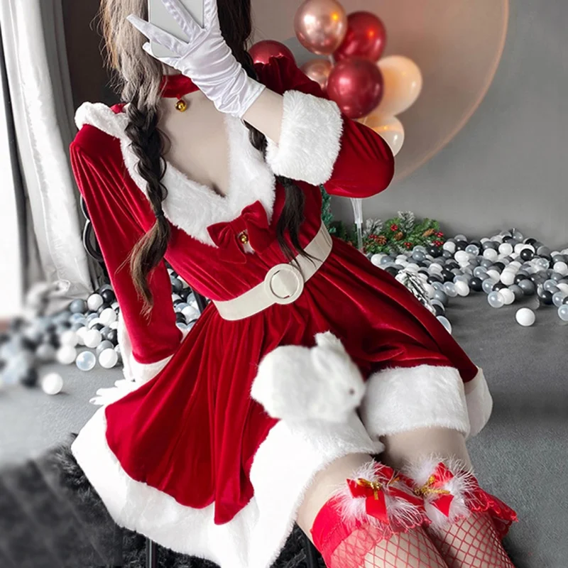 Em promoção! Mulheres Novos Natal Natal Senhora Papai Noel Cosplay Fantasia  Sexy De Lingerie Inverno De Manga Longa Vestido Vermelho De Limpeza  Coelhinha Uniforme