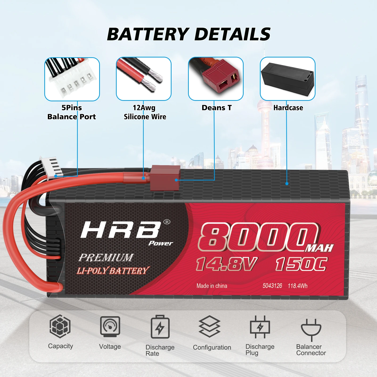 HRB RC Lipo 3S 4S 6S Battery, BATTERY DETAILS SPins 12Awg Deans T Hard