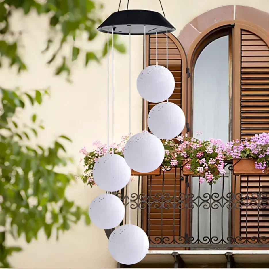 Description Picture 4 of itemSolar Wind Chime Lights Christmas Wind Spinner Hanging Lights Colorful Santa Claus Ball Bedroom Garden Decoration Wind Bell Lamp