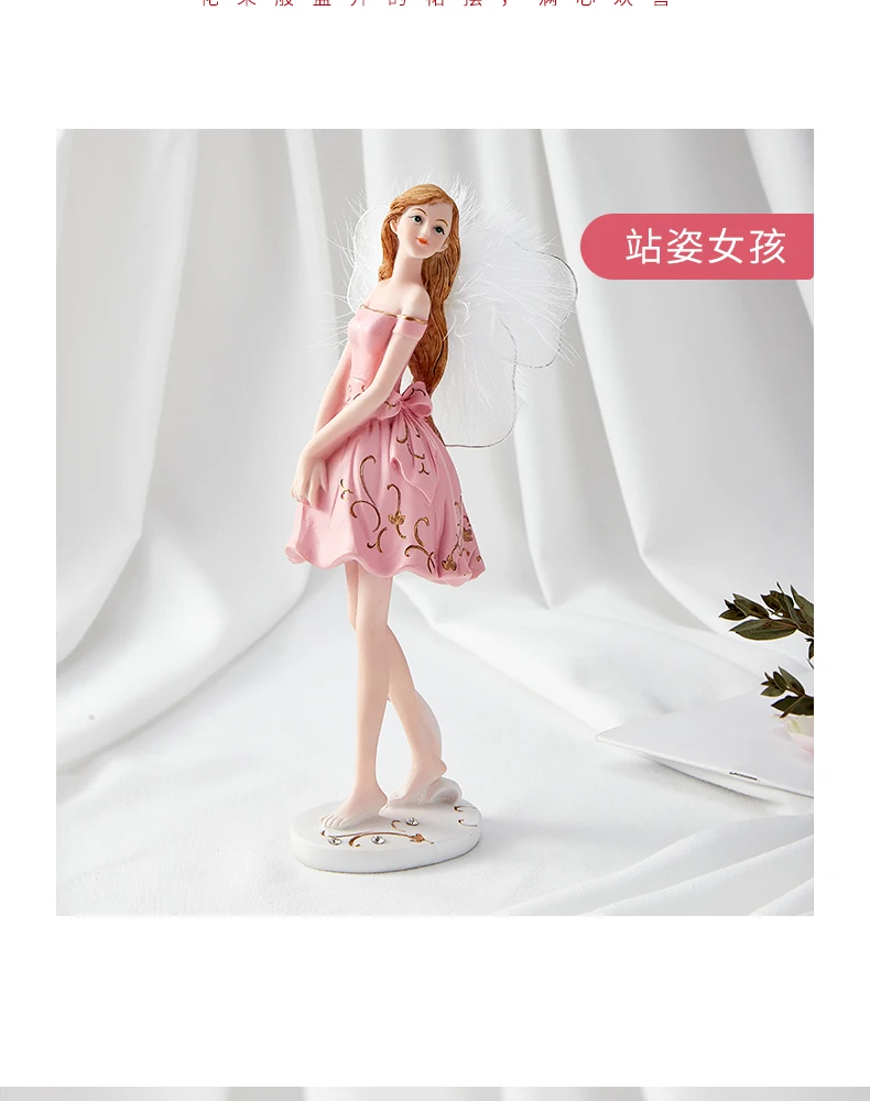 Blumen fee Harz Ornamente rosa Engel Mädchen Wohnkultur auf Schreibtisch zubehör kawaii Figur Haupt dekoration – Detail 6
