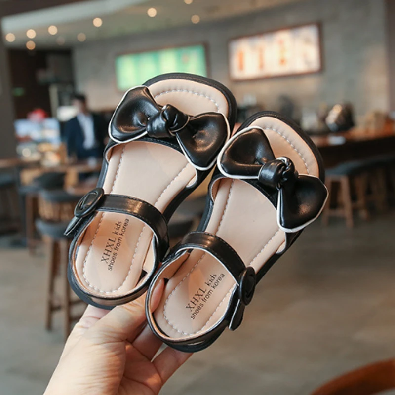 

Children Girls Sandals Fashion Summer New Butterfly-knot Lovely Princess Soft Sole Beach Shoes Simple Kids Students Causal Shoes