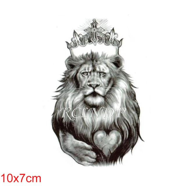 Tatouage temporaire étanche, autocollant de couronne de roi Lion, motif de croix en cœur, faux tatouage Flash, petit Art corporel pour enfants femmes hommes 5