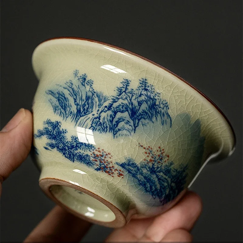 Landscape Chinese Pottery Cups Ceramic Opening Tea Cup Set Blue And White Teaware Kung Fu Tea Bowl For Ceremony Teacup