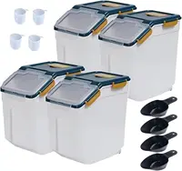 Large Flour Storage Container Bin 25lb, 4Pack Airtight Rice Storage Containers with Wheels Seal Locking Lid, BPA Free with 1