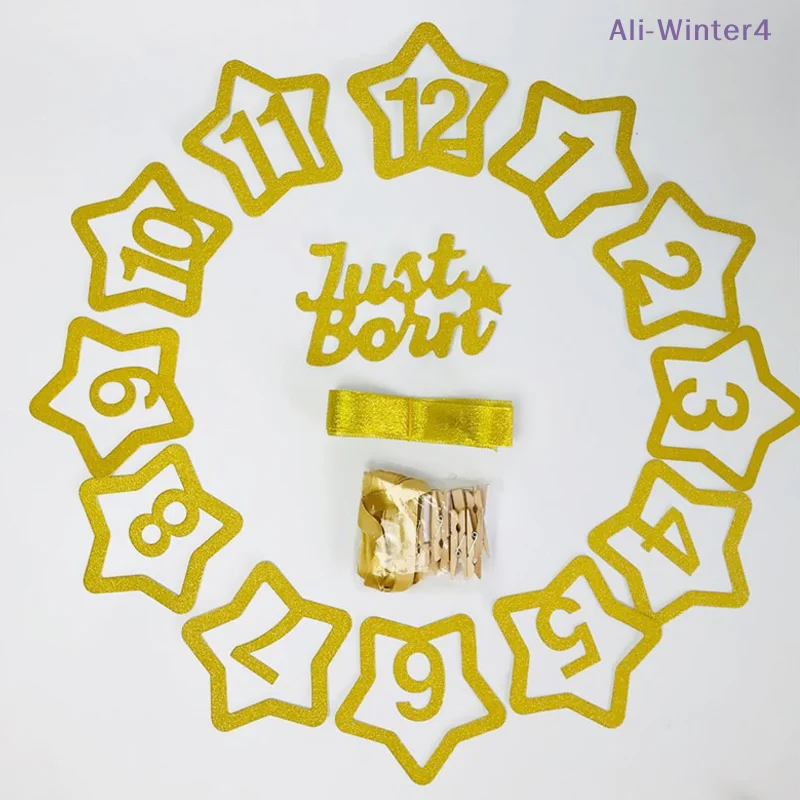 【Winter4】12개월 사진 프레임 배너 첫 번째 생일 파티 장식 어린이 첫 번째 생일 남아 여아 한 살 생일 용품
