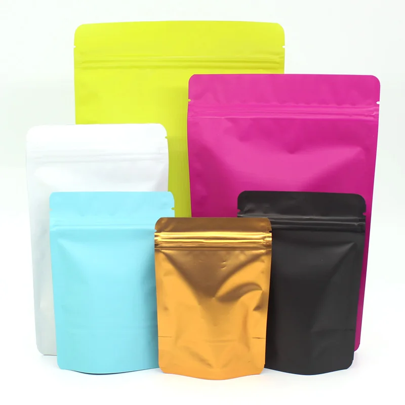 

50pcs Matte Black Gold Various Size Heat Sealable Stand Up Zip Lock Package Bags Aluminum Foil Plastic Ziplock Food Storage Bag