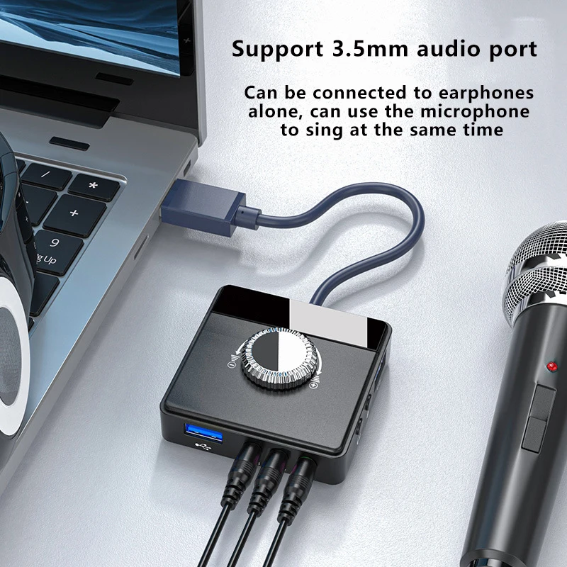 Nworld USB 외부 사운드 카드 3 포트-3.5mm 잭 PC 드라이버 프리 볼륨 조절 가능한 사운드 카드 외부 스테레오 오디오 어댑터