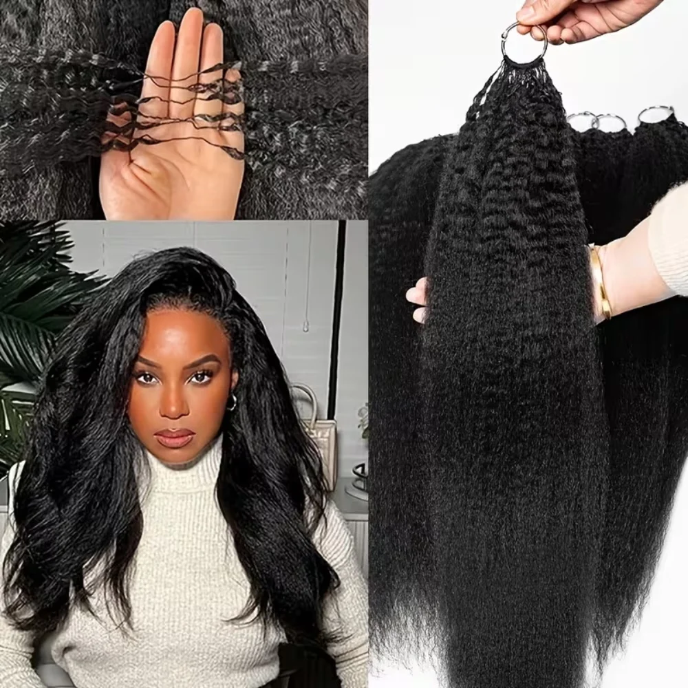 Miracle Knots: Capelli Umani Vergini Pre-Separati Senza Nodi per Crochet, 3a Generazione, Bulk Light Yaki Lisci e Kinky Lisci per Intrecciare - immagine 2