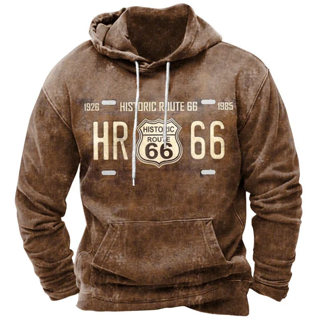 Vintage 66 Route Pullovers For Men Printed Biker Motor Sweatshirt Man Clothes Oversized Long Sleeve Top Tee Shirt Men's Hoodies 2