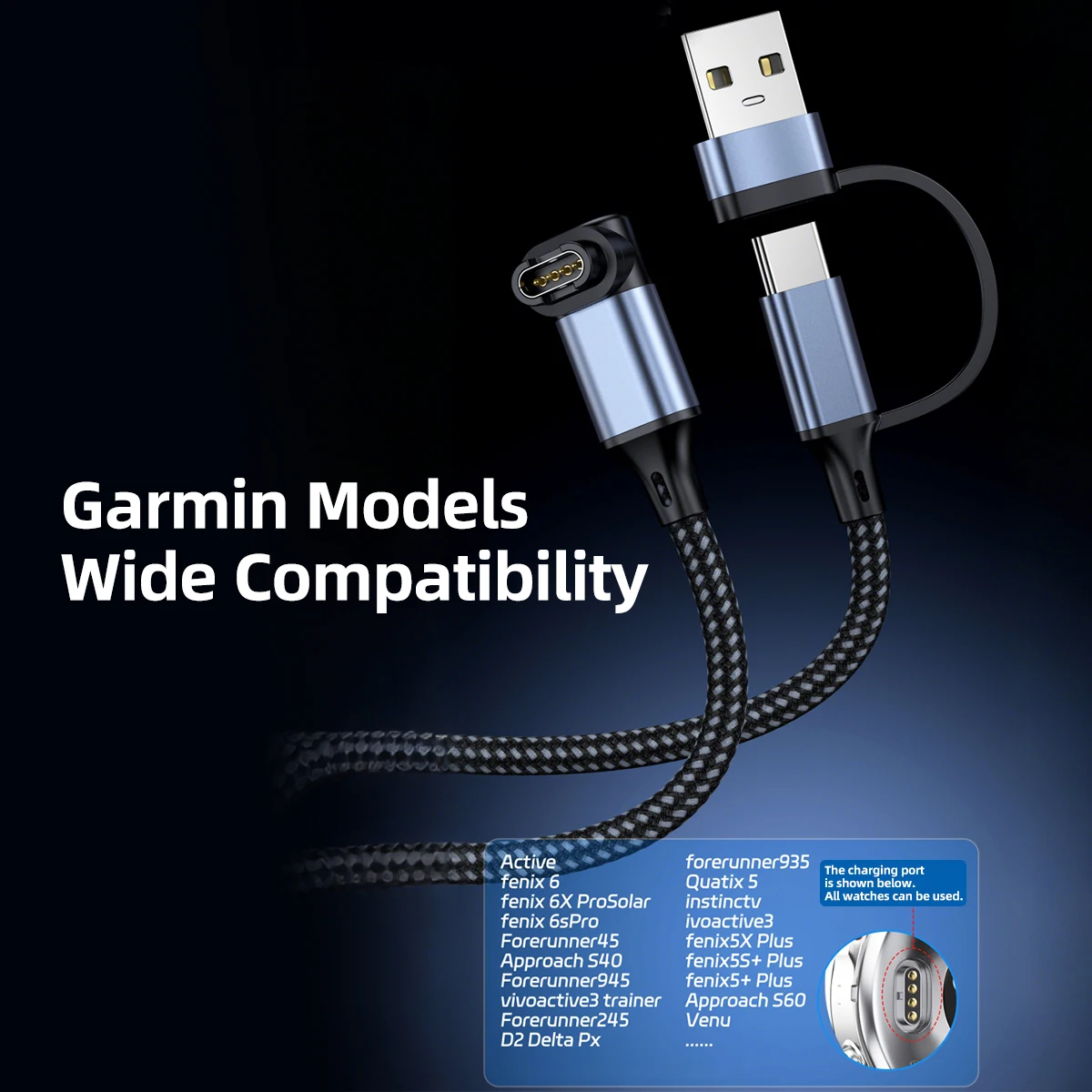 Versatile 2-in-1 USB Charger Cable with Type C