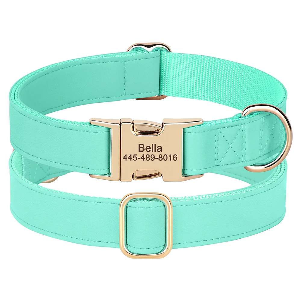 Personalisiertes Hundehalsband aus PU-Leder, kostenlose gravierte Haustierhalsbänder, individuelle ID-Namenskette für kleine, mittelgroße und große Hunde, 9 Farben – Detail 6