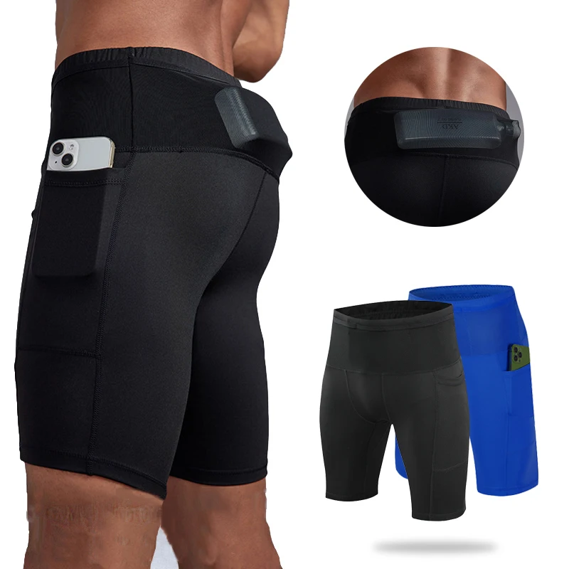 Men Compression Running Shorts Waist Pack Quick Dry Trainning Exercise Fitness Sports Shorts S-3XL sports shorts compression shorts