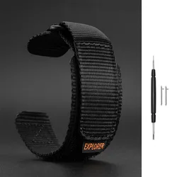 Deluxe Sports Nylon Loop Woven Watch Strap with Velcro Closure - 22mm (Black)