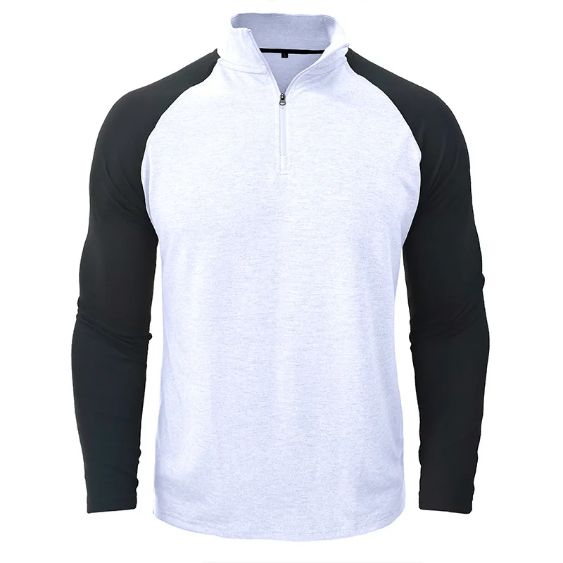 Herren-Sport-Sweatshirt mit Stehkragen für Herbst und Winter, atmungsaktiv, warm, farbblockierter Pullover, halber Reißverschluss in mehreren Farben – Detail 39
